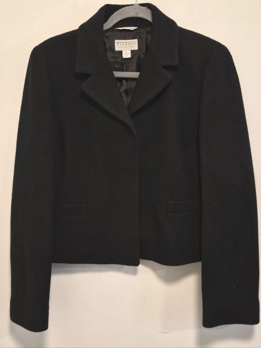 Vtg Talbots Collection Blazer Wool/Silk Blend Black Made In Italy Cropped Size 8 - Picture 2 of 10